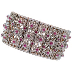Rubies, Diamonds, Rose Gold and Silver Retrò Bracelet.