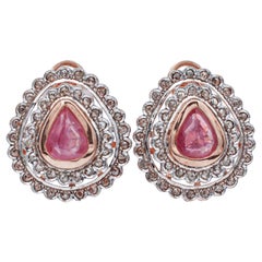 Boucles d'oreilles Retrò en rubis, diamants, or rose et argent