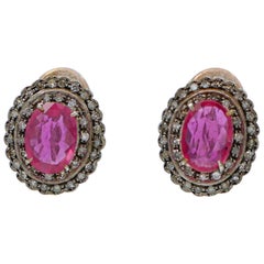 Rubies, Diamonds, Rose Gold and Silver Retrò Earrings Rubies, Diamonds, Rose Gold and Silver Retrò Earrings