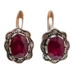 Rubies, Diamonds, Rose Gold and Silver Retrò Earrings.