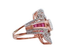 Rubies, Diamonds, Rose Gold and Silver Retrò Ring.