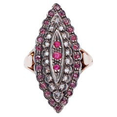 Rubies, Diamonds, Rose Gold and Silver Retrò Ring