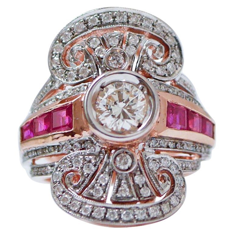 Rubies, Diamonds, Rose Gold and Silver Retrò Ring.