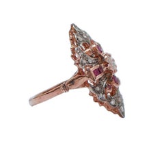 Rubies, Diamonds, Rose Gold and Silver Ring.