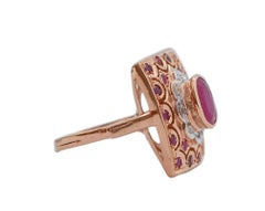 Rubies, Diamonds, Rose Gold and Silver Ring.