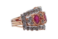 Rubies, Diamonds, Rose Gold and Silver Ring.