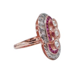 Rubies, Diamonds, Rose Gold and Silver Ring.
