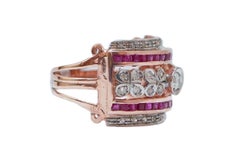 Rubies, Diamonds, Rose Gold and Silver Ring.