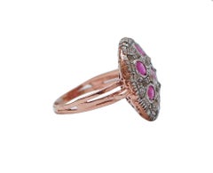 Rubies, Diamonds, Rose Gold and Silver Ring.