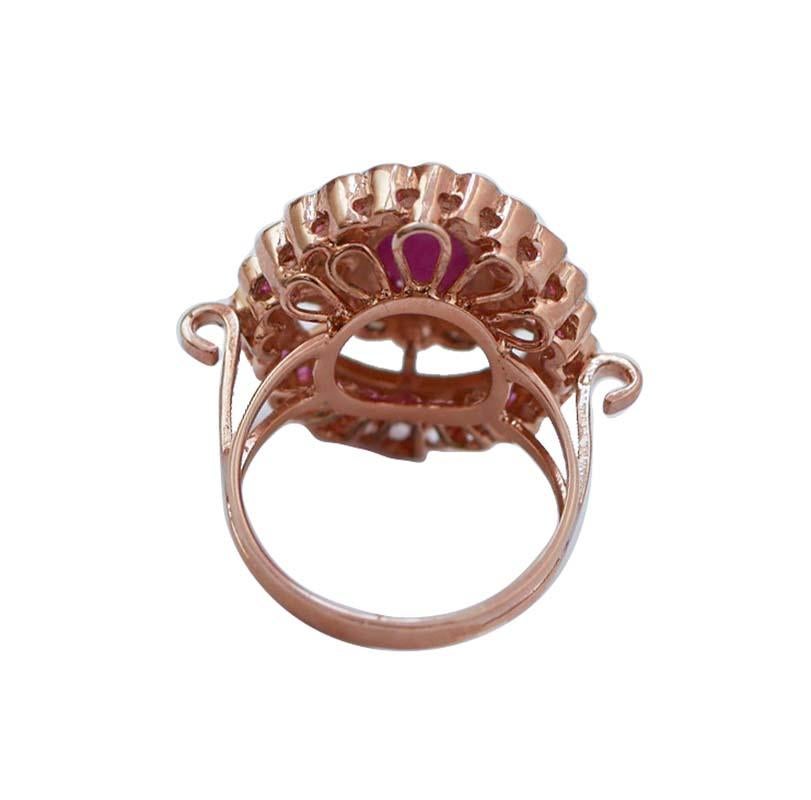Rétro Anello con rubini, diamanti, oro rosa e argento. in vendita