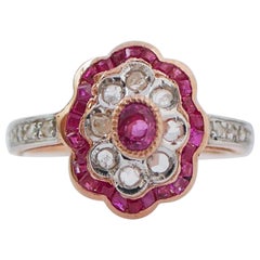 Rubies, Diamonds, Rose Gold and Silver Ring.