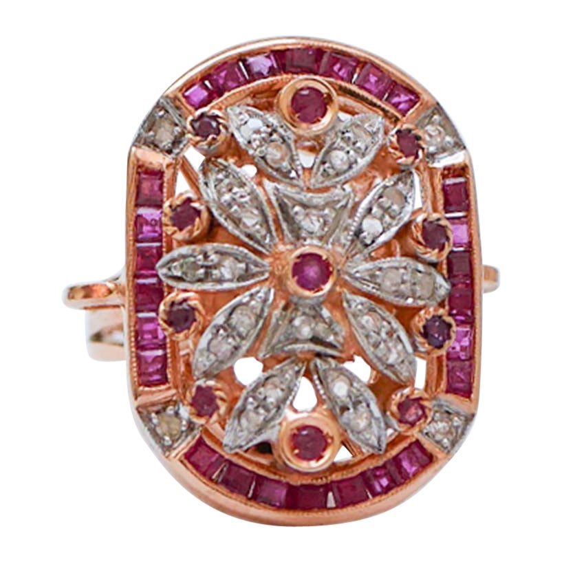 Ring aus Rubinen, Diamanten, Roségold und Silber.