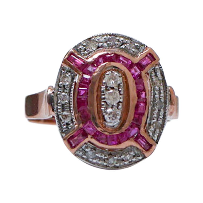 Rubies, Diamonds, Rose Gold and Silver Ring.