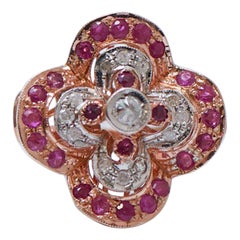 Rubies, Diamonds, Rose Gold and Silver Ring.