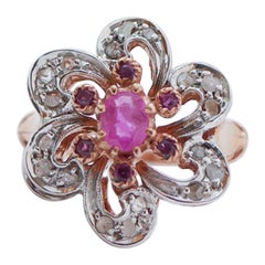 Rubies, Diamonds, Rose Gold and Silver Ring.