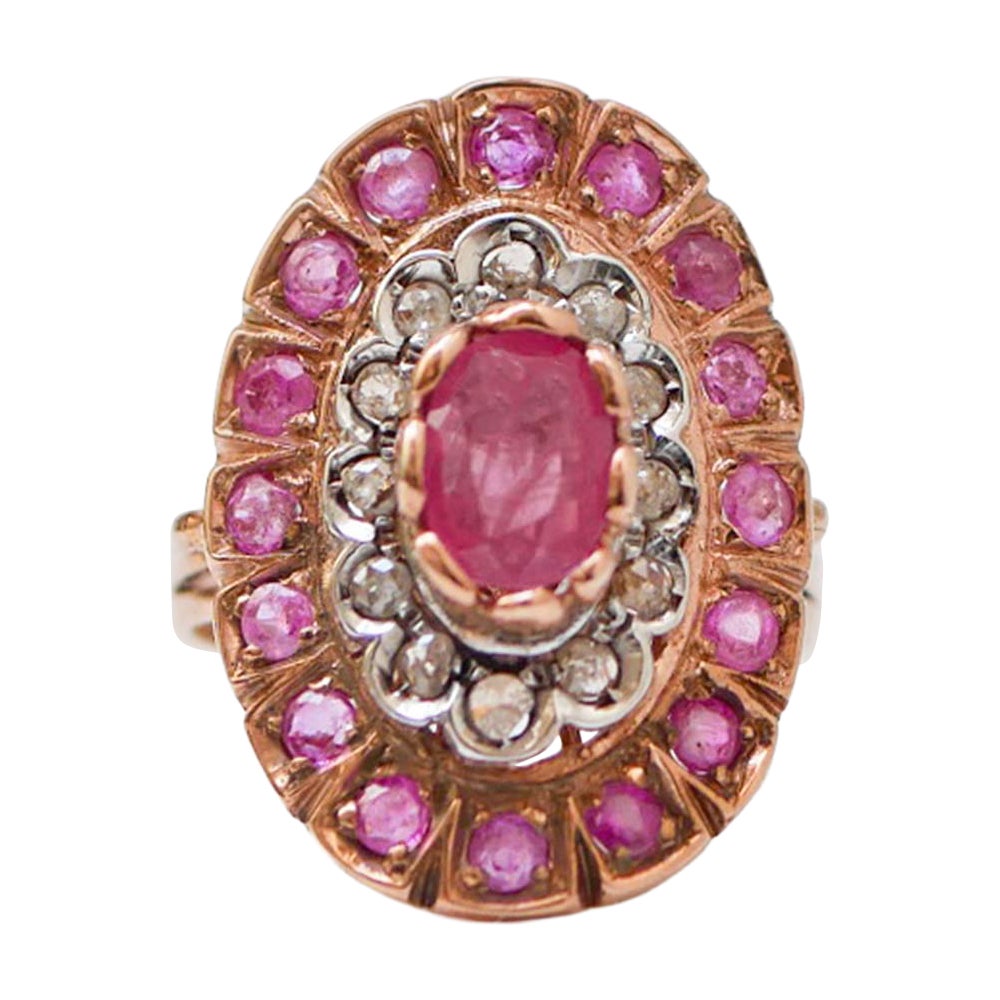 Rubies, Diamonds, Rose Gold and Silver Ring.