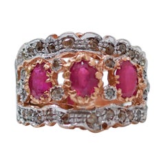 Rubies, Diamonds, Rose Gold and Silver Ring.