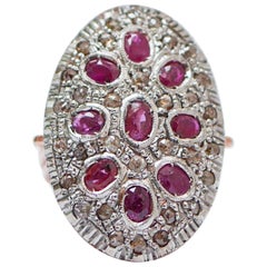 Rubis, diamants, bague en or rose et argent.