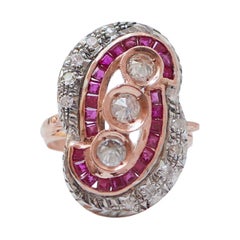 Rubis, diamants, bague en or rose et argent.