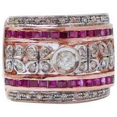 Rubis, diamants, bague en or rose et argent.