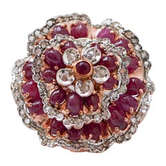 Rubies, Diamonds, Rose Gold and Silver Ring.