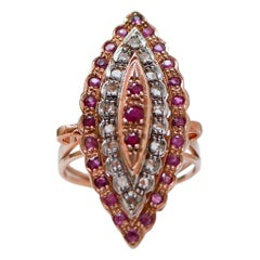 Rubies, Diamonds, Rose Gold and Silver Ring.