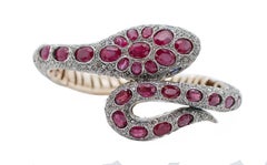 Rubies, Diamonds, Rose Gold and Silver Snake Bracelet