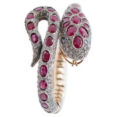 Rubies, Diamonds, Rose Gold and Silver Snake Bracelet