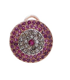 Rubies, Diamonds, Rose Gold and Silver Stud Earrings