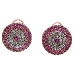 Rubies, Diamonds, Rose Gold and Silver Stud Earrings