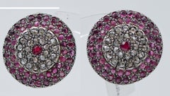 Rubies, Diamonds, Rose Gold and Silver Stud Earrings