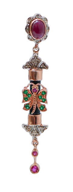 Rubies, Diamonds, Spinel, Onyx, Rose Gold and Silver Earrings.