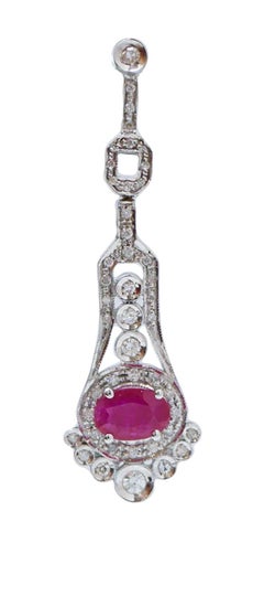 Rubies, Diamonds, White Gold Dangle Earrings