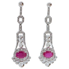 Rubies, Diamonds, White Gold Dangle Earrings