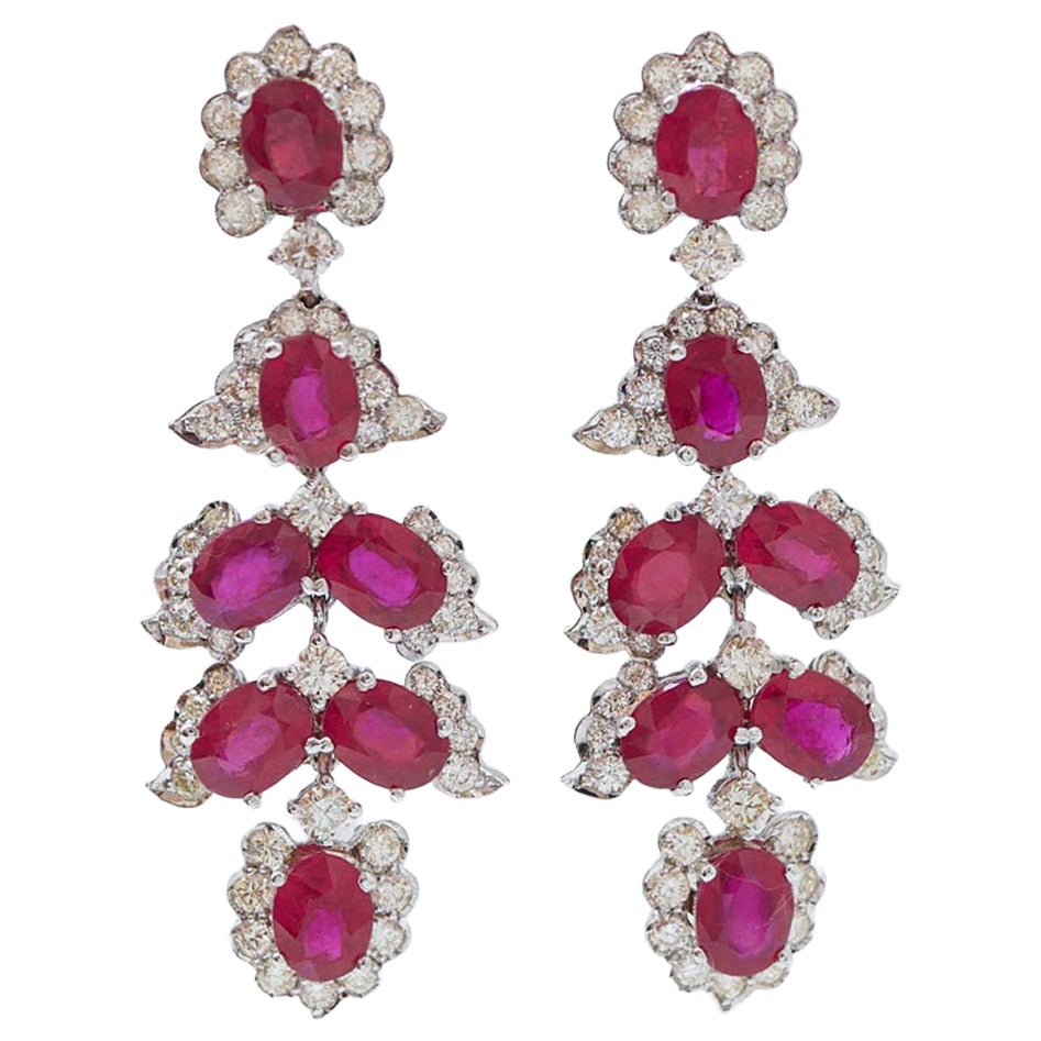 Rubies, Diamonds, White Gold Earrings.