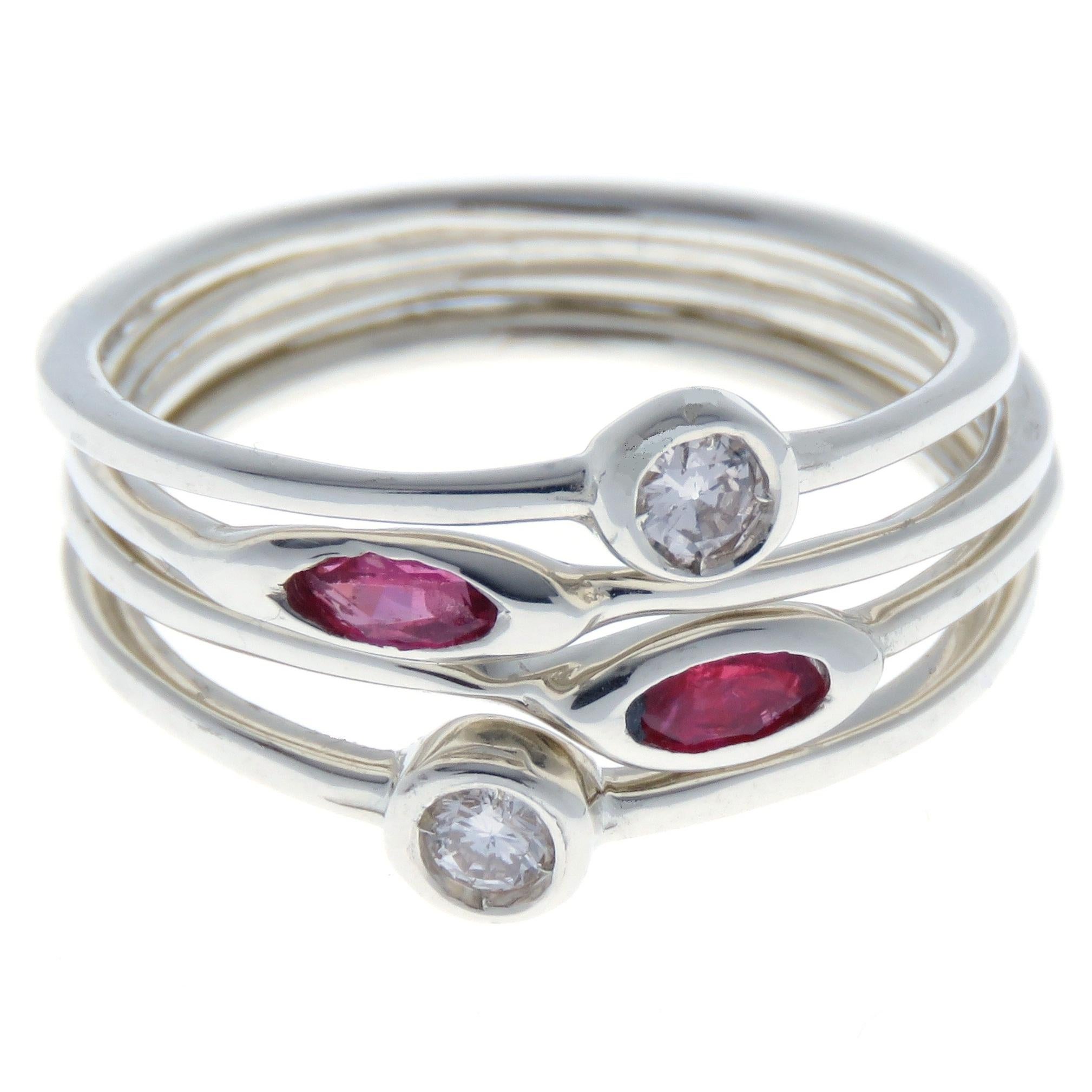 Modern Rubies Diamonds White Gold Stacking Ring Handcrafted in Italy by Botta Gioielli