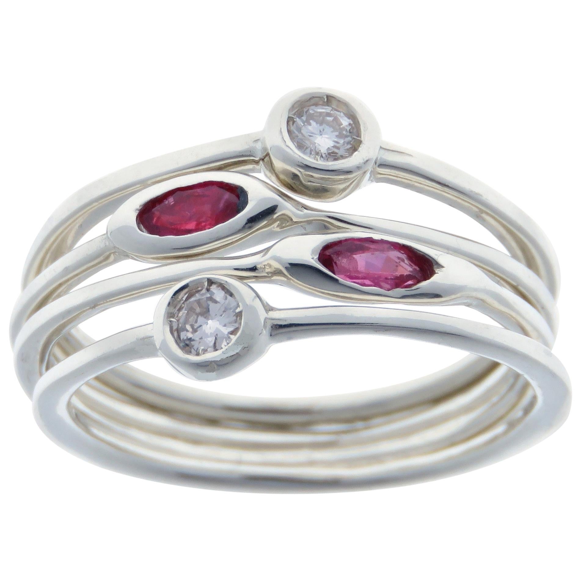 Rubies Diamonds White Gold Stacking Ring Handcrafted in Italy by Botta Gioielli