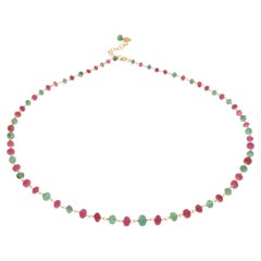 Rubies Emeralds 9 Karat Rose Gold Necklace Handcrafted in Italy