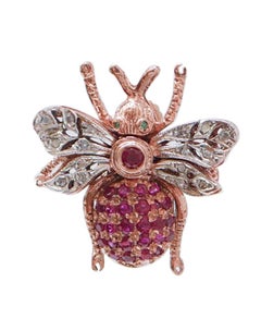 Rubies, Emeralds, Diamonds, Rose Gold and Silver Fly Earrings.