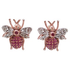 Rubies, Emeralds, Diamonds, Rose Gold and Silver Fly Earrings.