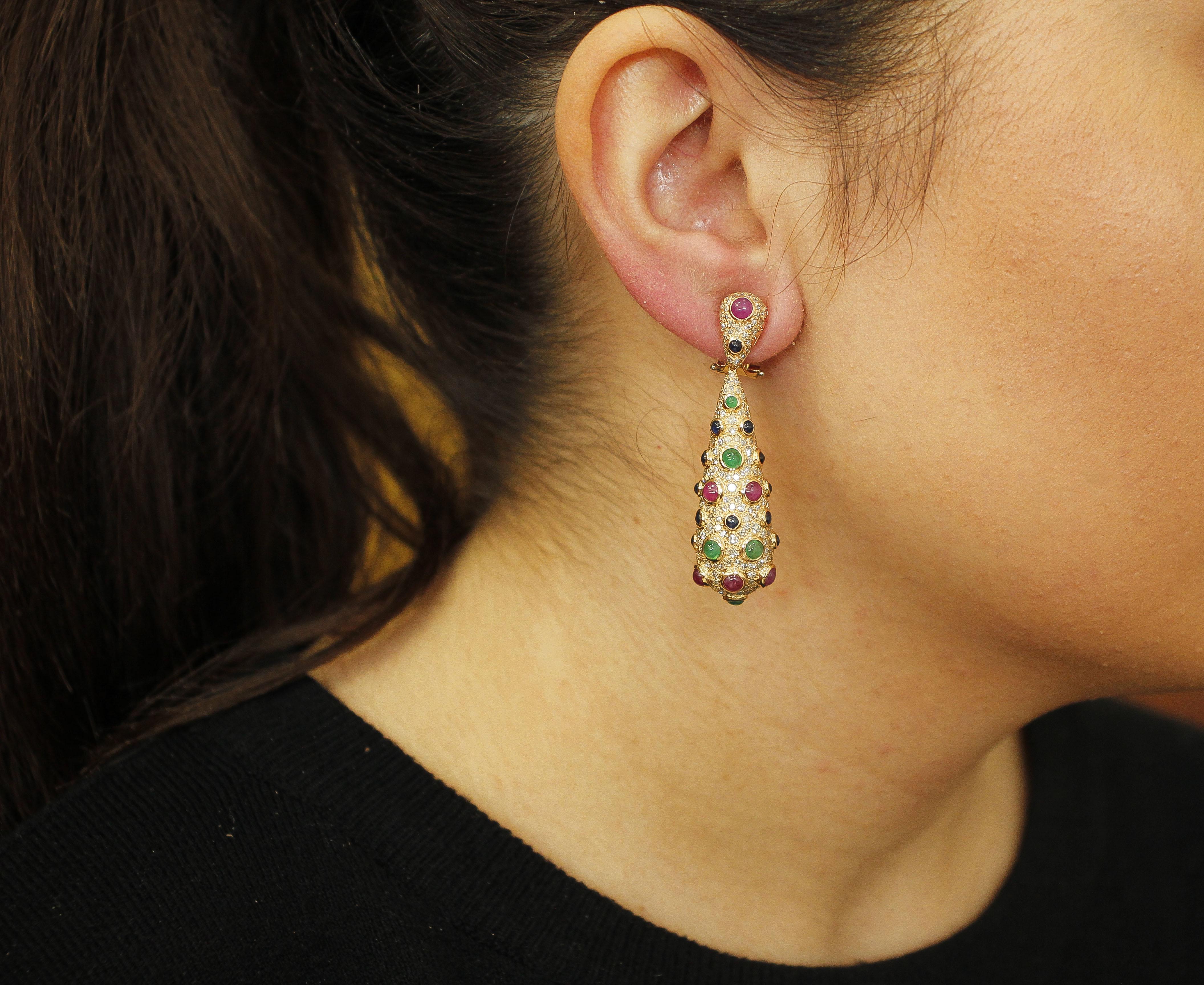 Women's Rubies Emeralds Sapphires Diamonds Rose Gold Cocktail Earrings