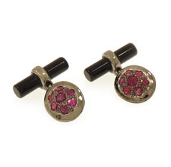 Boutons de manchette en or blanc 9 carats, rubis et onyx, fabriqués à la main en Italie