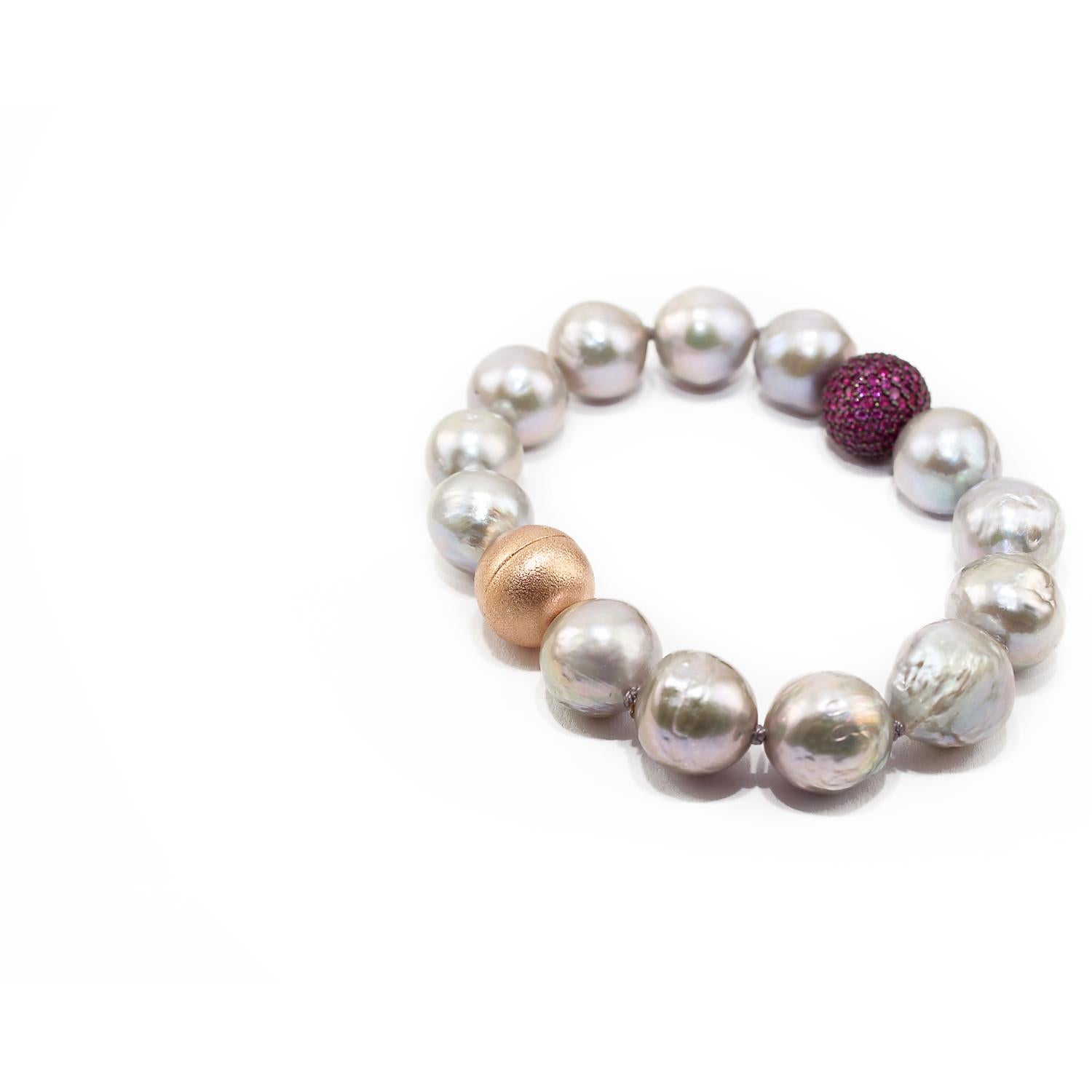 Artisan Rubies Pave, Pearls and Silver Clasp