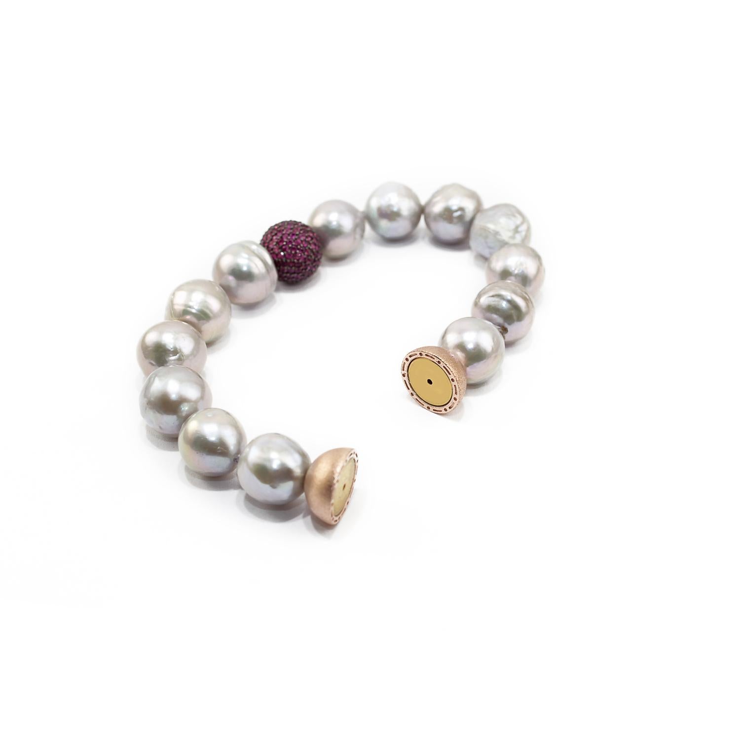 Bead Rubies Pave, Pearls and Silver Clasp