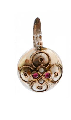 Rubies, Pearls, Rose Gold Earrings.