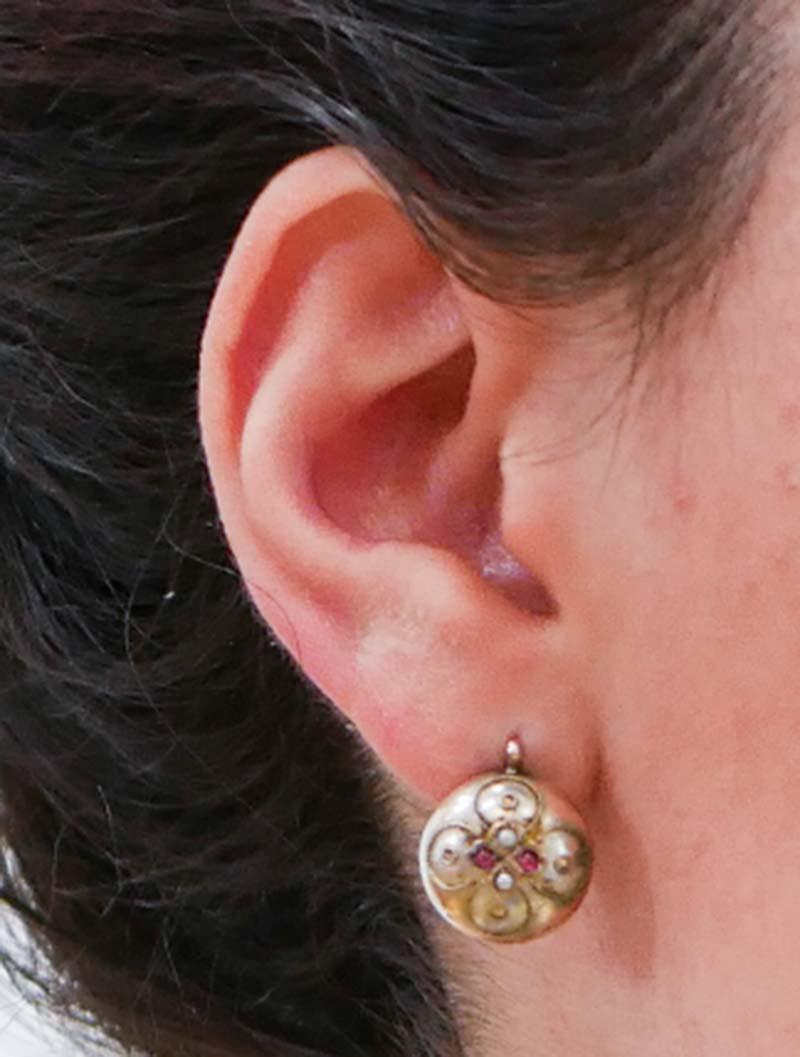 Rubies, Pearls, Rose Gold Earrings. en Bueno estado para la venta en Marcianise, Marcianise (CE)