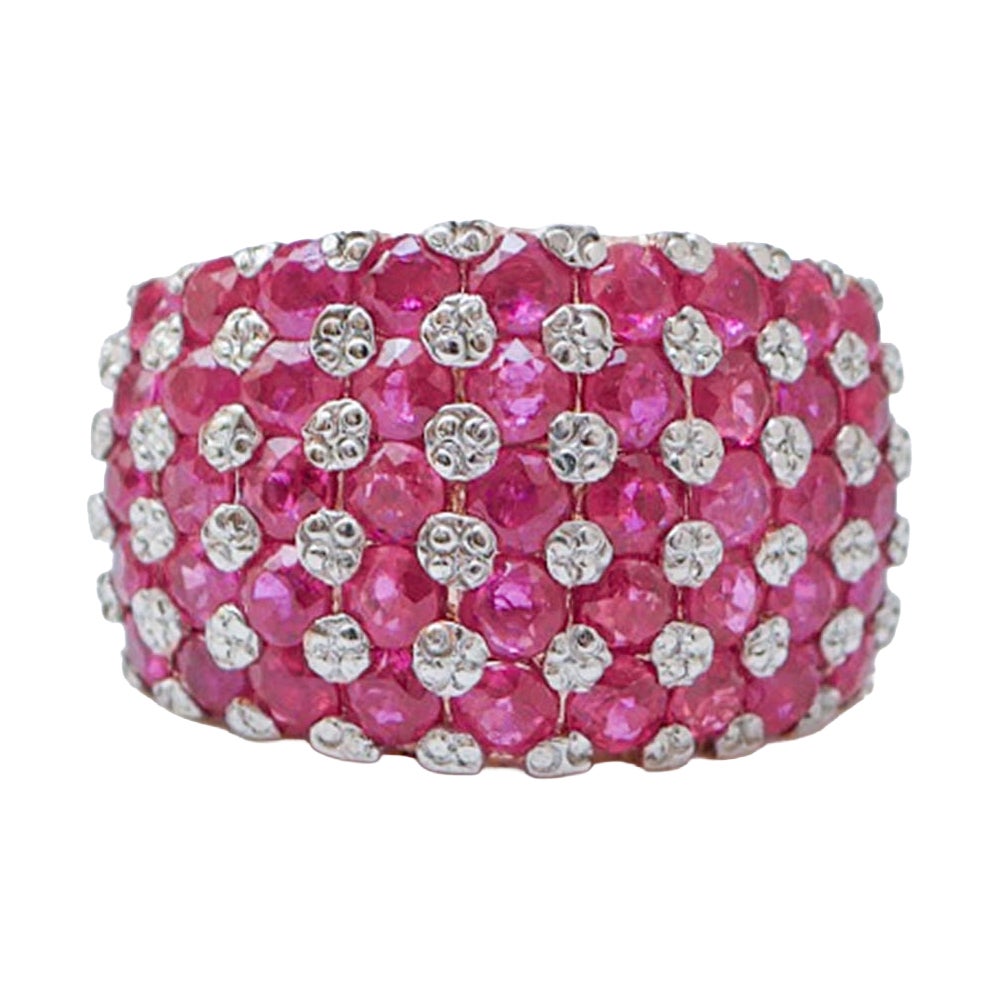 Rubies, Rise Gold and Silver Ring.