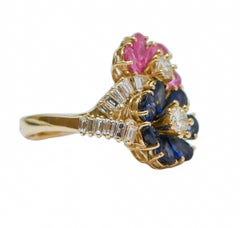 Rubies, Sapphires, Diamonds, 18 Karat Yellow Gold Ring.