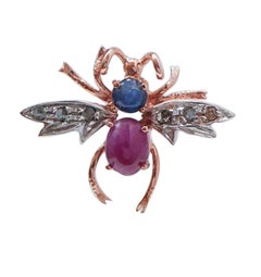Rubies, Sapphires, Diamonds, Rose Gold and Silver Fly Earrings.