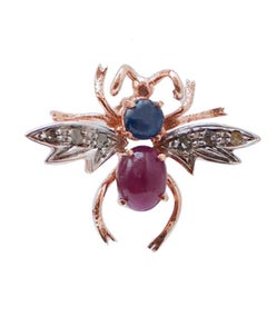 Rubies, Sapphires, Diamonds, Rose Gold and Silver Fly Earrings.